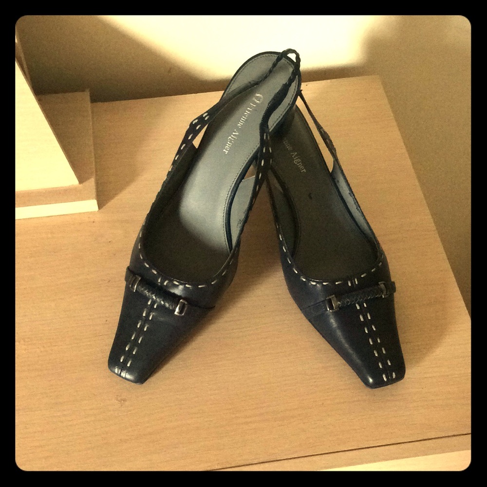 Etienne Aigner Navy Leather Braided Slingback
